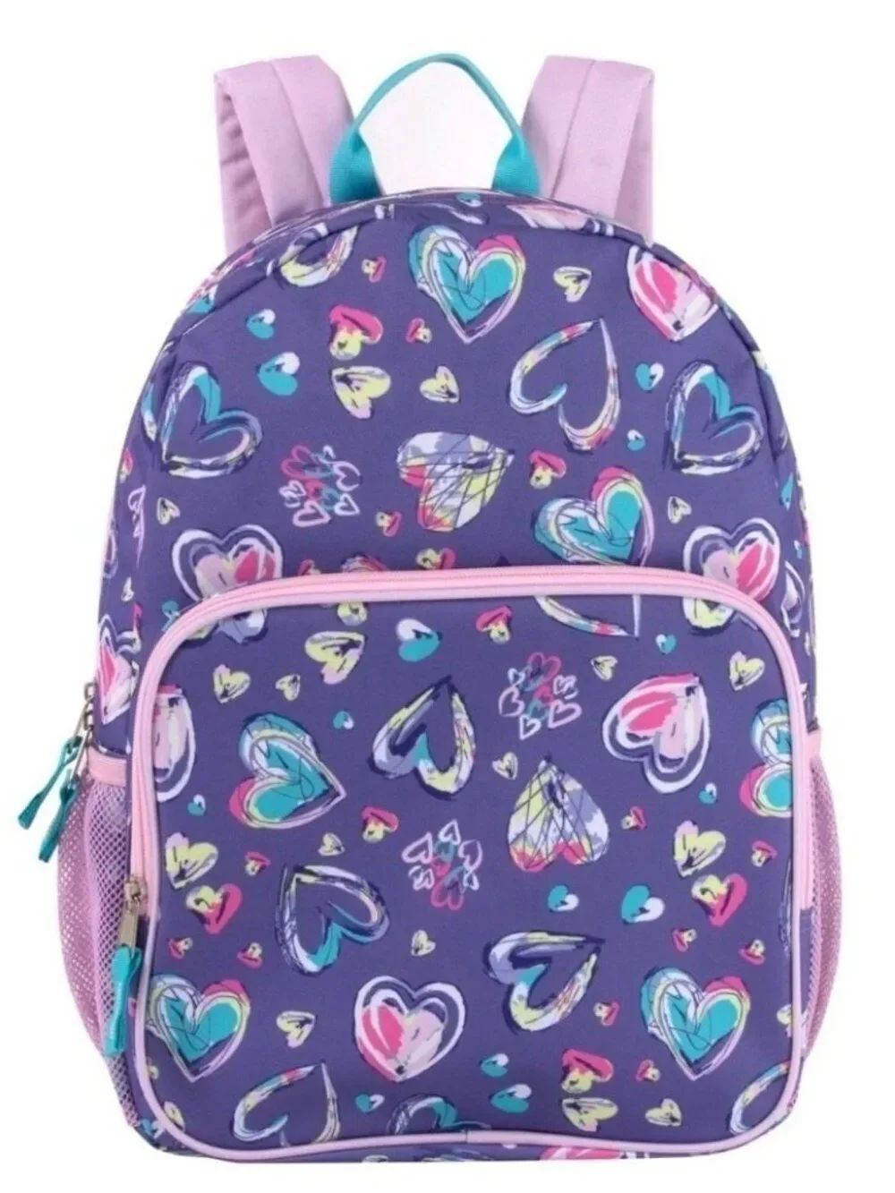 Purple Hearts Backpack  Toddler Kids Girls School Bag Side Pockets Padded Laptop